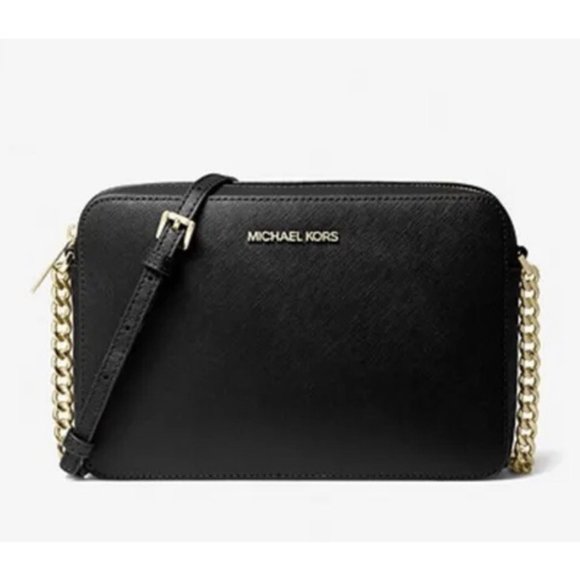 New Michael Kors Jet Set Item Large Zip Chain Crossbody Bag Black withDust Bag - Picture 1 of 2